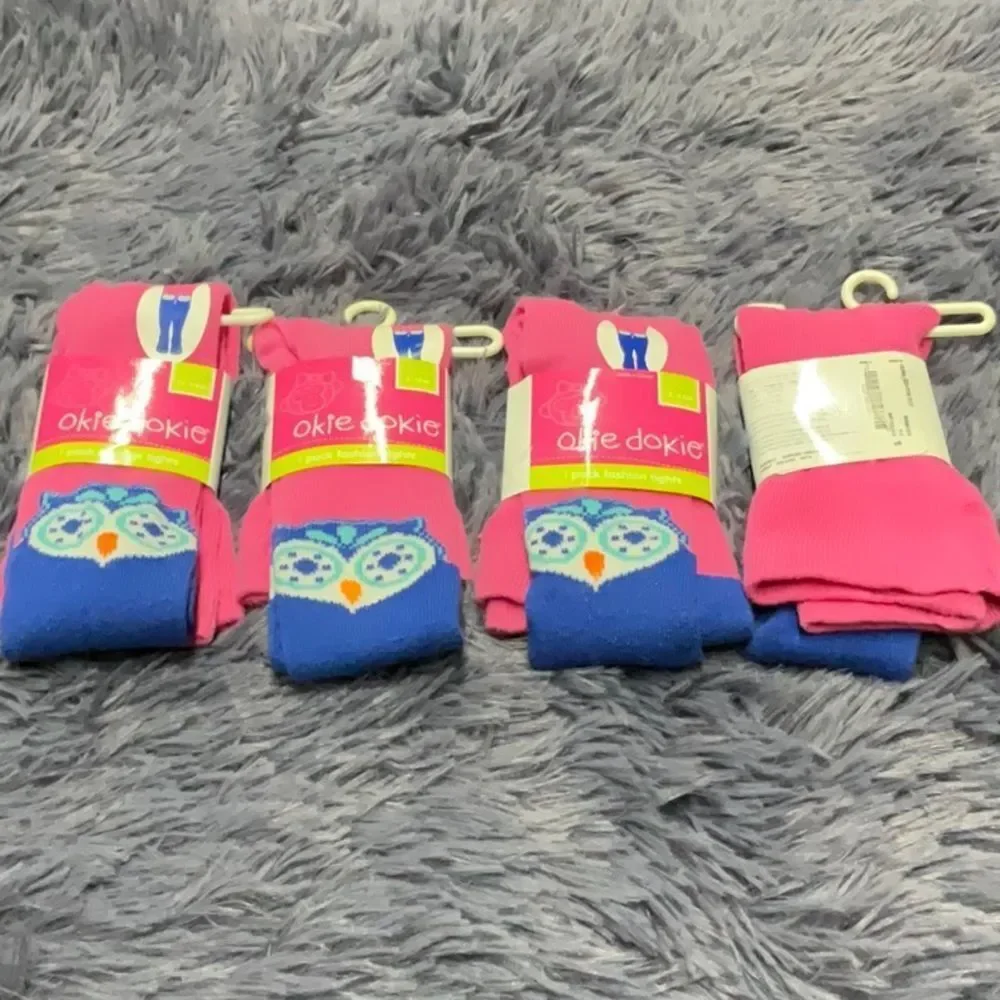 Okie Dokie Pink and Blue Owl Pattern Tights - 2 Sizes Available